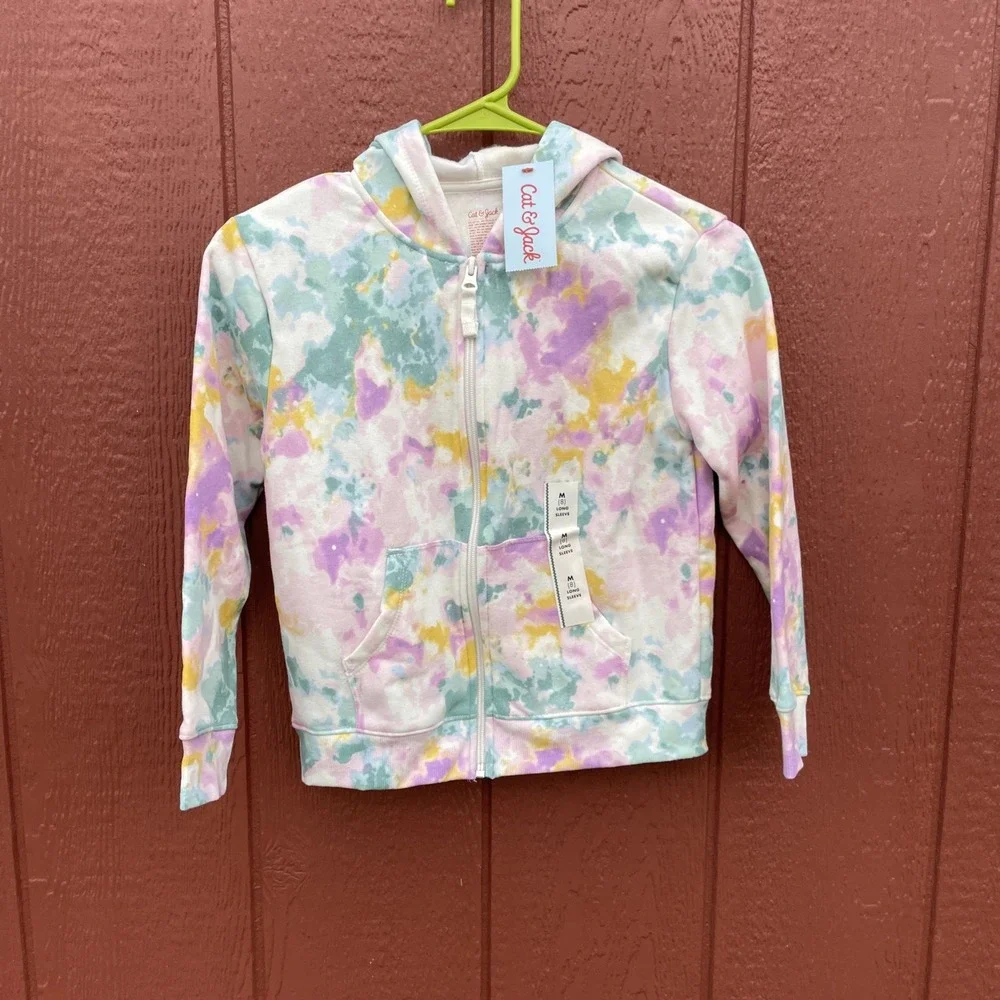 Cat & Jack Girls Tie Dye Full Zip Jacket Long Sleeve Pastel Medium 8 NWT